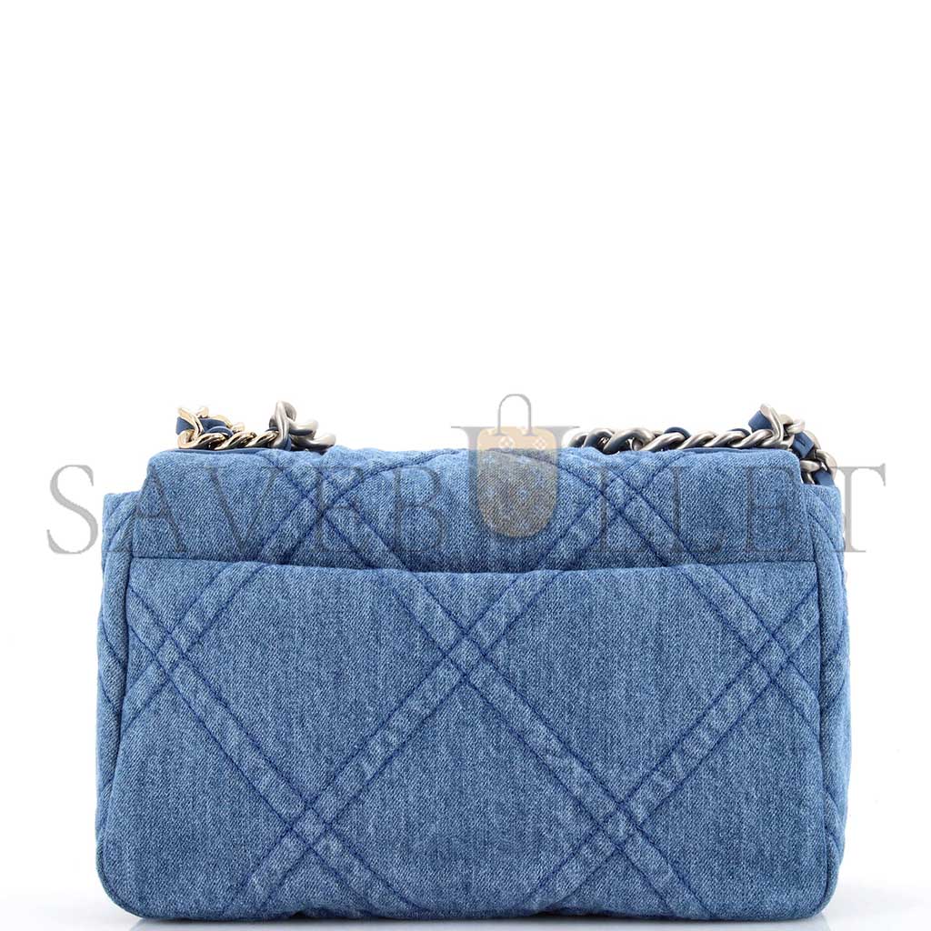 Ch*el blue quilted denim Ch*el 19 flap bag as1160 (26*16*9cm)